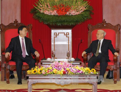 Tổng Bí thư Nguyễn Phú Trọng tiếp Ủy viên trưởng Ủy ban Thường vụ Đại hội đại biểu nhân dân toàn quốc Trung Quốc Trương Đức Giang 